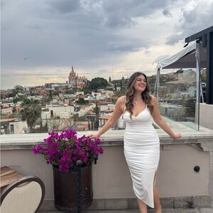 White Thick Ruched Midi Dress